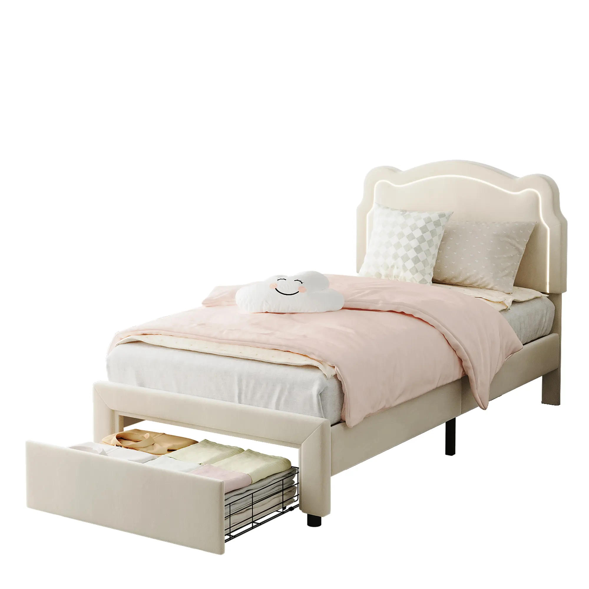 Off-white velvet-TWIN With drawer