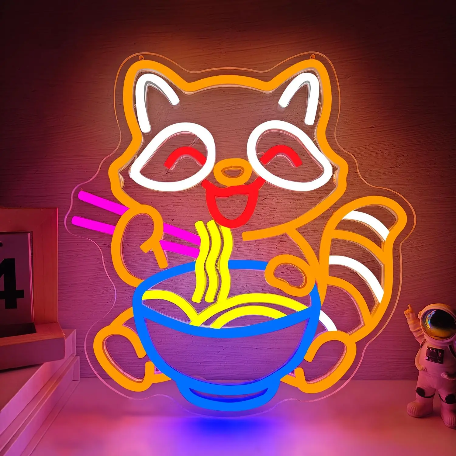 Raccoon Sign Ramen LED Signs for Reaturant Bar Man Cave Dimmable Funny Animal Lights for Bedroom Light Up Ramen Raccoon Sign for Wall Decor Wall Art for Teen Room Gifts