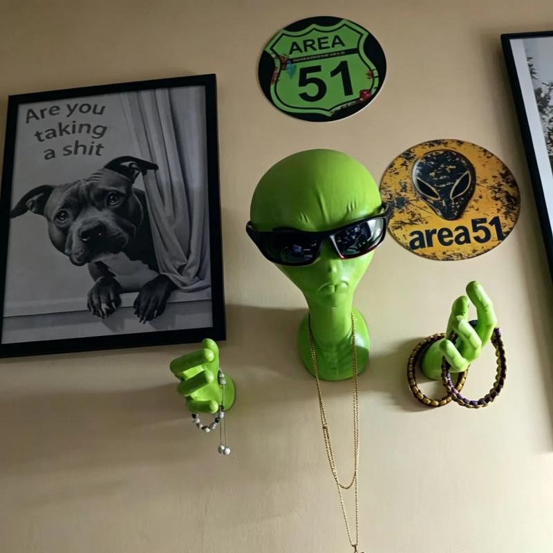 3D Area 51 Alien Wall Sculpture, Weird Aesthetic Sci-Fi Decorative Wall Decor, Trendy Bedroom Living Room Ornament, Halloween Photo Prop Gift for Alien Collectors