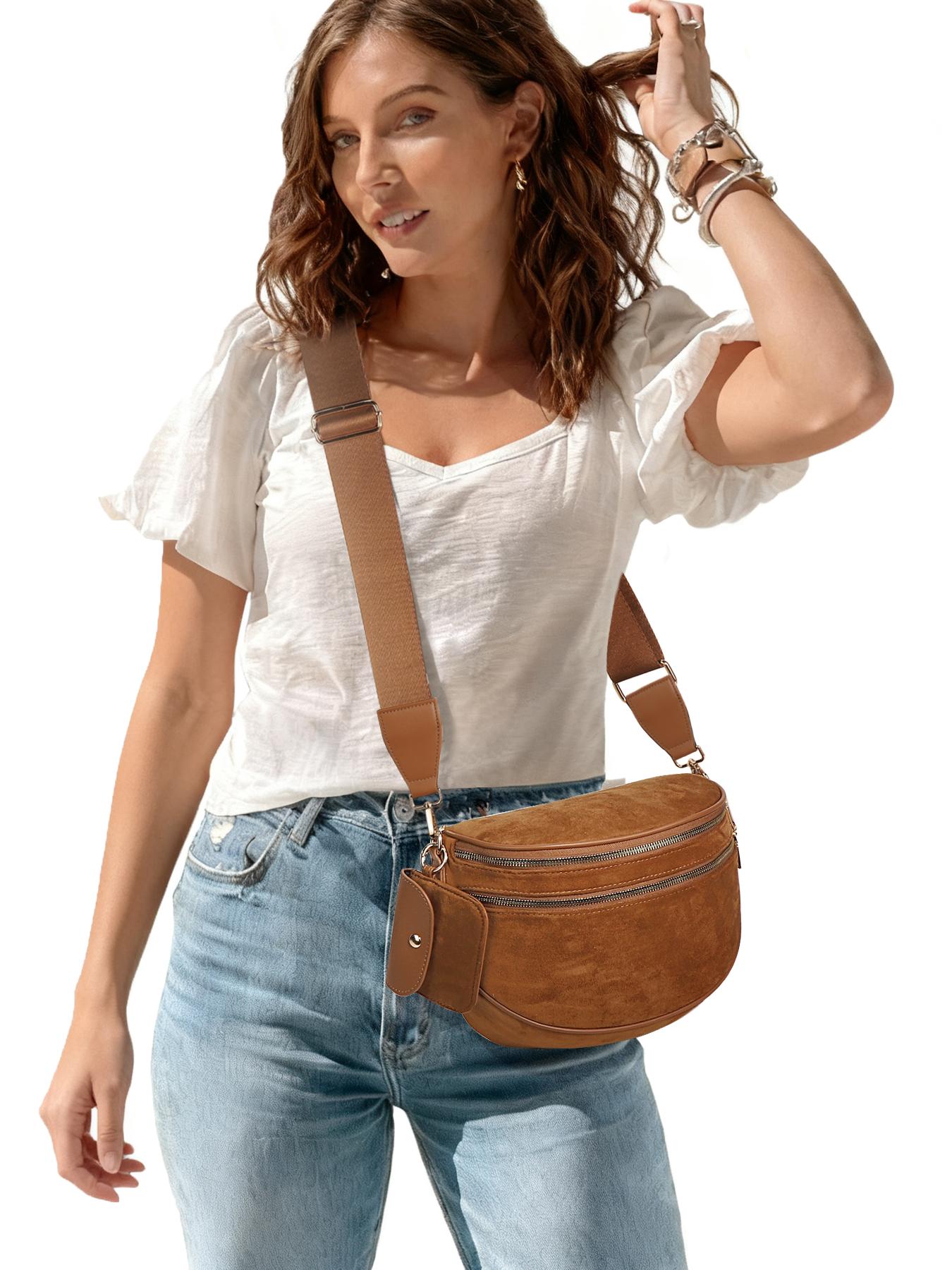 Trendy Suedette Crossbody Bag, Spacious Bum Bags for Women, Large Imitation Suede Shoulder Fanny Packs, Casual Sling Purse with Adjustable Strap and Coin Wallet, Ladies' Saddle Handbags for Daily Outdoor, Casual Commuter Bag