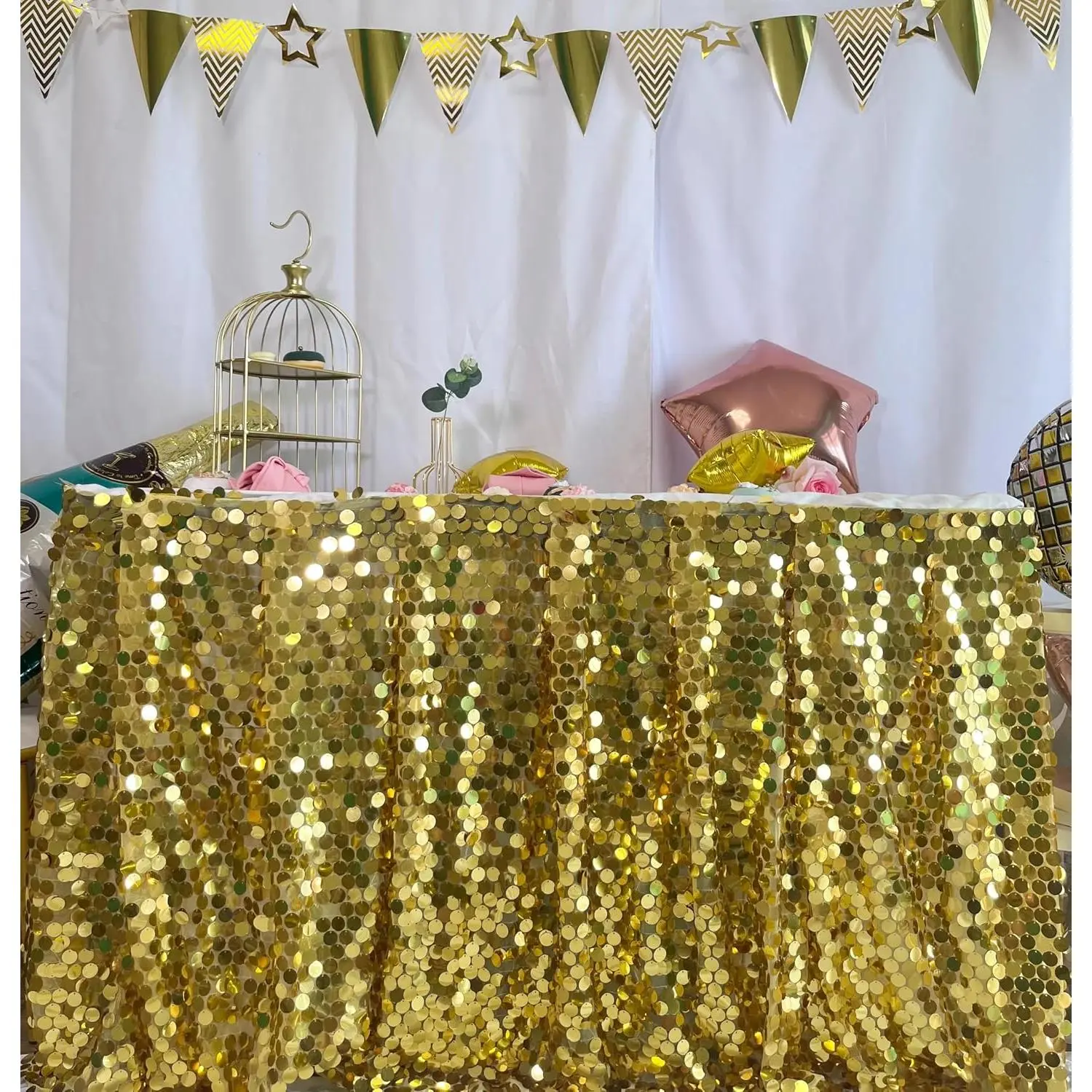 Gold Table Skirt Big Sequin for Rectangle Tables 6ft