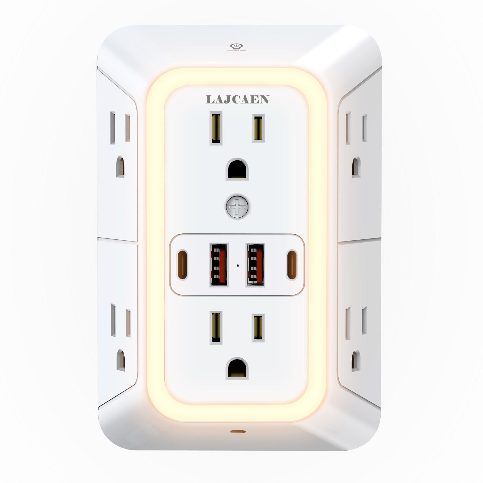 Wall Charger, Surge Protector, 6 Outlet Extender with 4 USB Charging Ports 3-Sided 1050J Power Strip Multi Plug Adapter Spaced for Home Travel Office