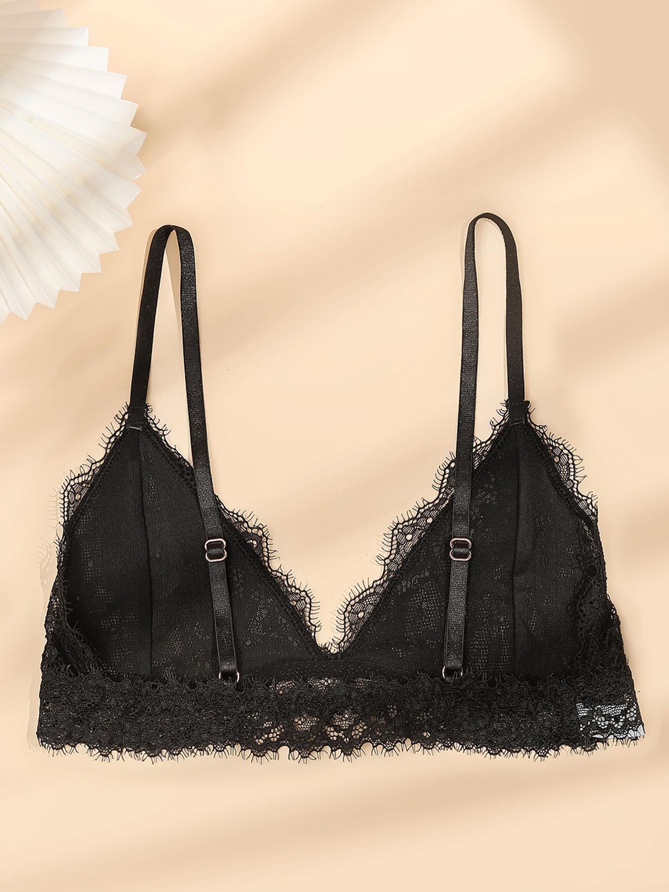 Minimalist Holiday Season Ultrathin Lightweight Bra Black Bridal lingerie Ladies Brassiere Floral Female Underwear For Small Breasts Eyelash Lace Bralette Bra Top Women Soft Seamless Bras Sexy Lingerie