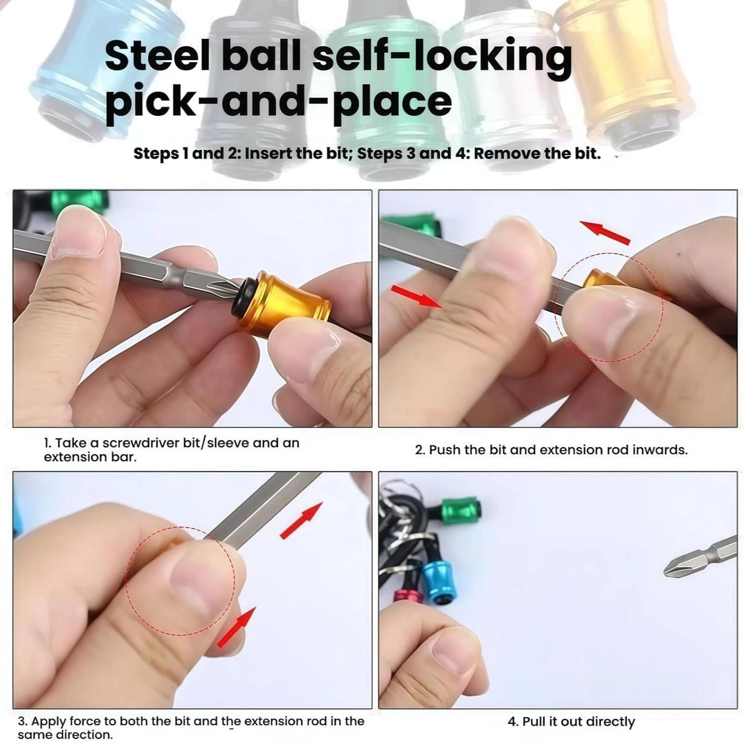 6-Piece Color-Coded Screwdriver Set with Keychain Adapter, Durable Steel, 1/4 Inch Hex Shank, Ideal for Drill Bits and Handheld Screwdrivers