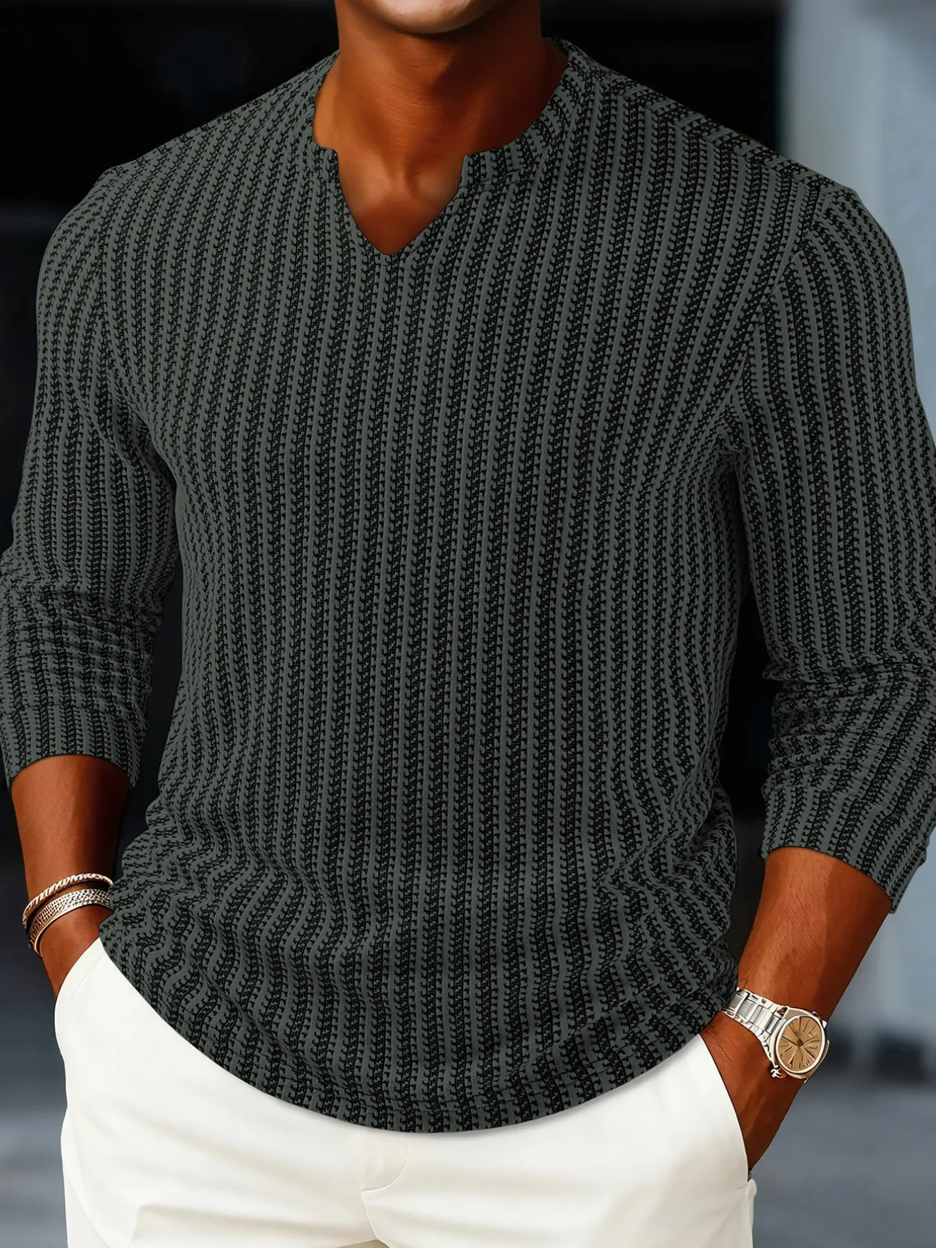 Men's Fashion Casual Knitted Knitwear, Small Stand Collar Contrast Sweatshirt, Perfect for Daily Wear, Commute, Versatile Stylish Men's T-Shirt
