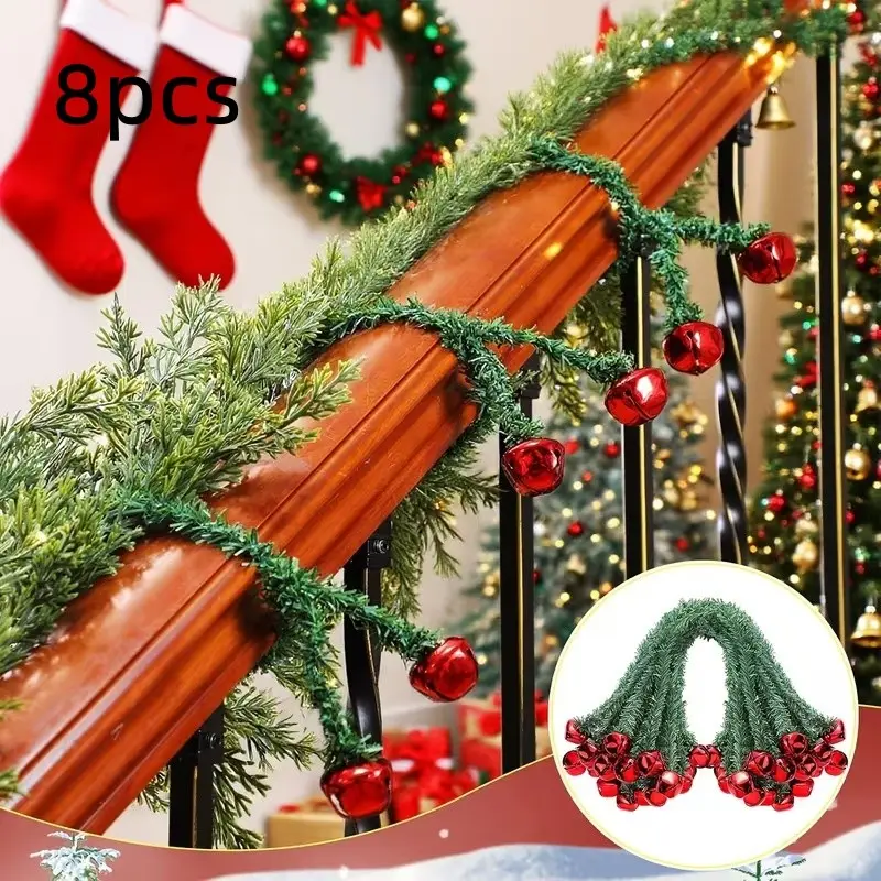 8-Pack Reusable Plastic Christmas Wreath Bell Straps, Twistable Bell Decorations for Railing, Stairs, Handrails, Flexible Hooks for Holiday Decor, Halloween Use