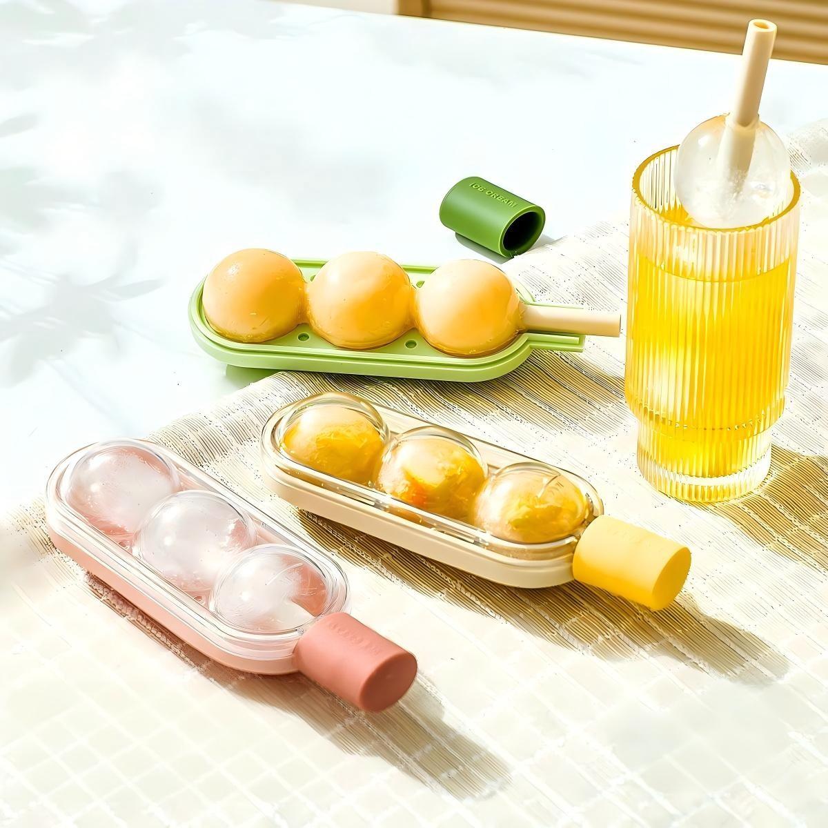 3pcs Ice Pop Molds, Candy Floss Ice Ball Mold, Freezer Tray for Baby Food, Home Use Ice Cube Maker, Two-In-One Design for Popsicles and Ice Cream Straws