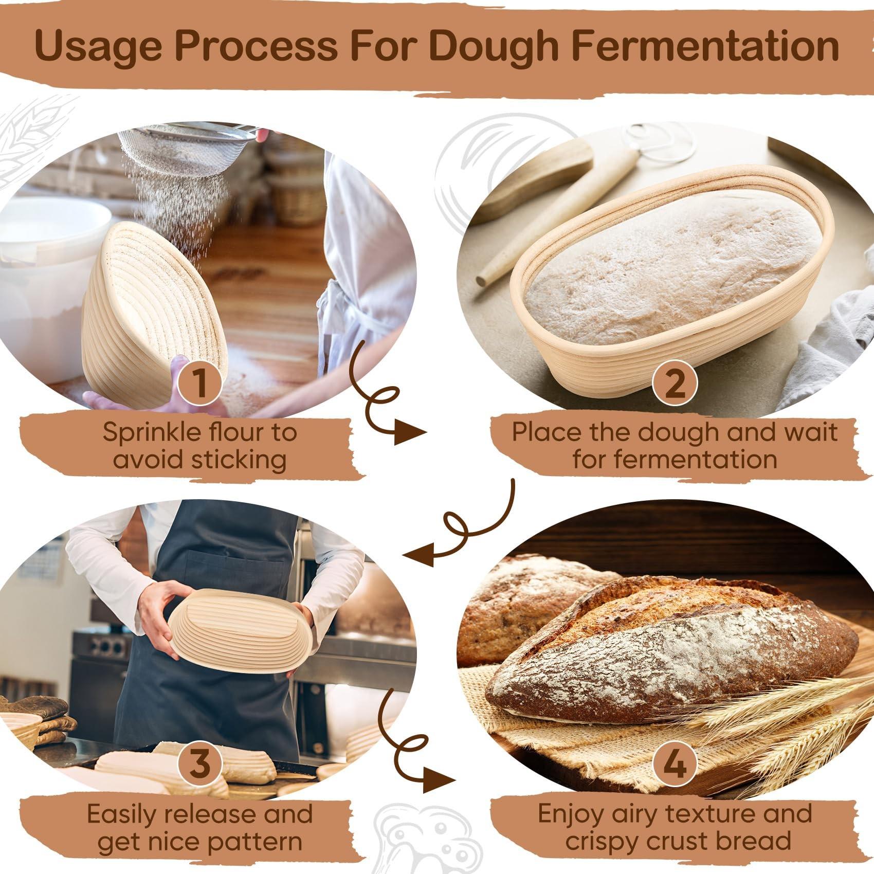 Bread Proofing Baskets Set of 2 10 inch Oval/9 inch Round Shaped Dough Proofing Bowls w/Liners Perfect for Professional & Home Sourdough Bread Baking