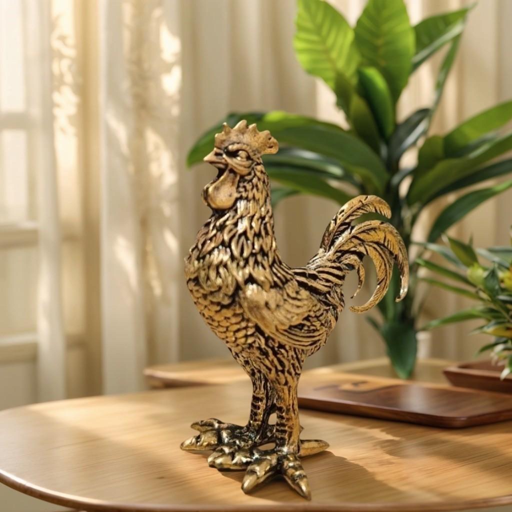Small Vintage Brass Rooster Statue, Detailed Decorative Chicken Figurine, Perfect for Bedroom and Living Room, Holiday Home Decoration