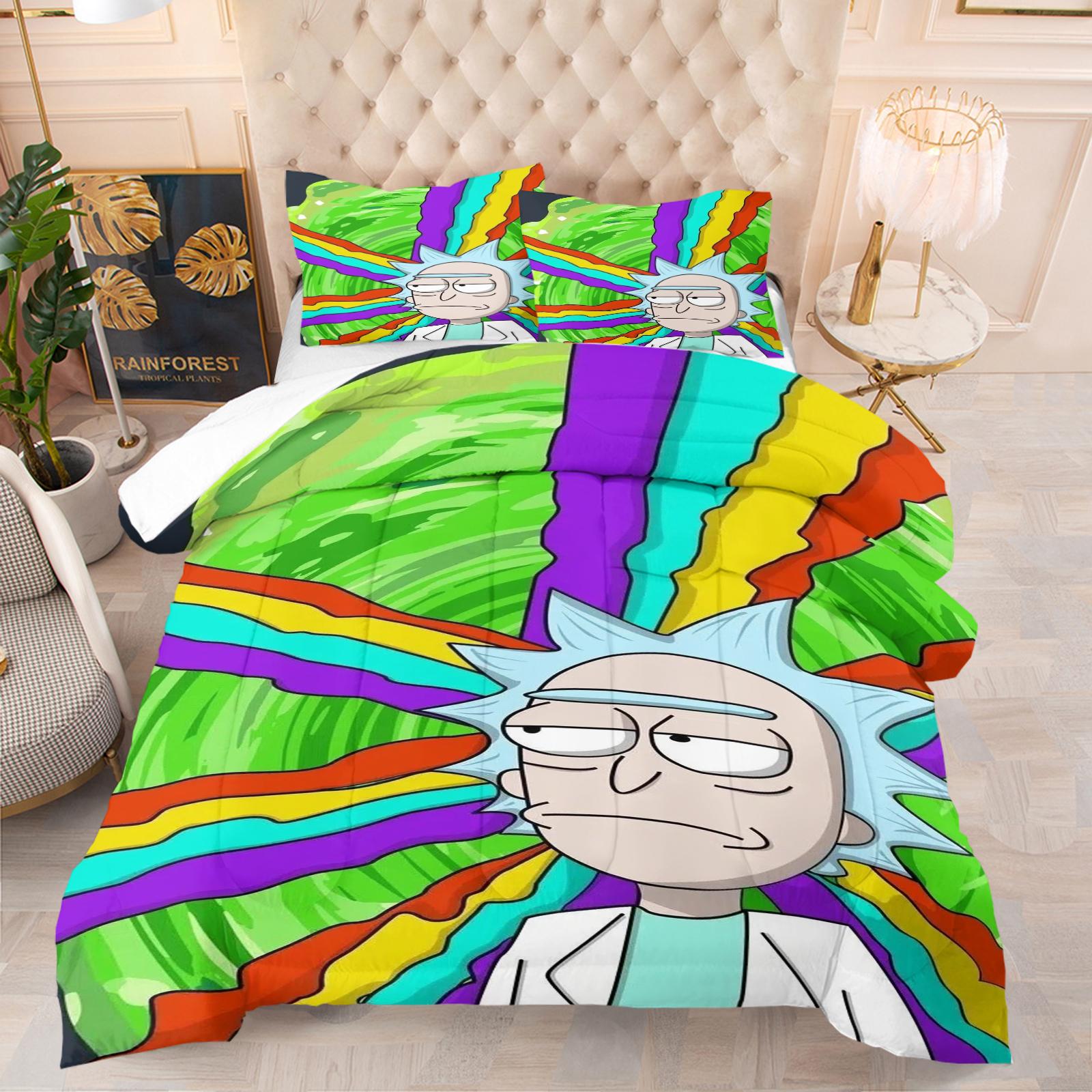 Rick and Morty Soft Bedding Sets, Soft Comfortable Durable, Includes 1 Blanket and 1 or 2 Pillowcases Without Pillows, Kids and Teens Bedroom Gift