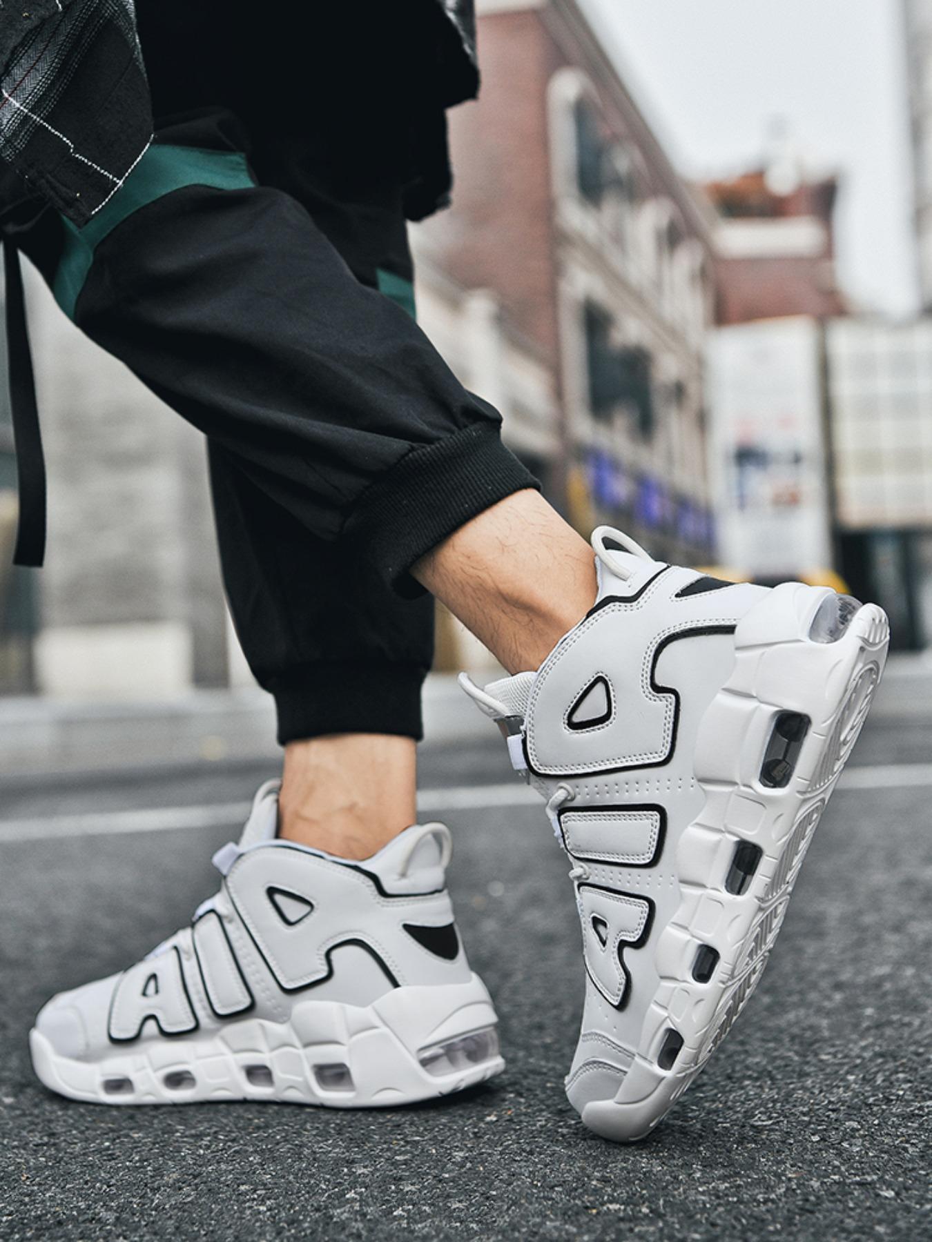 Men's High-Top Fashion Sneakers, Comfortable Breathable Running Shoes, Striped PU Leather, Medium Width, All Seasons