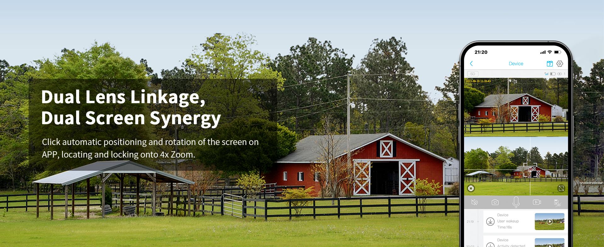 Dual Lens Linkage 4G LTE Cellular Trail Cameras DC24S-Solar Powered Surveillance, 360° Pan Tilt,2K Live View, No WiFi, Cellular Data Replenishment Required