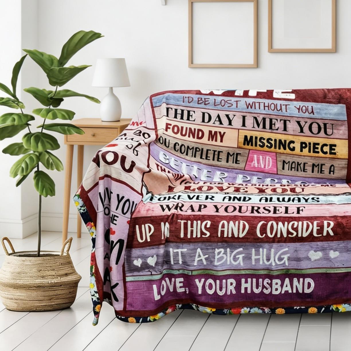 Romantic Wife Flannel Blanket, I Love You Throw Blanket for Wife, Soft Cozy Warm Blanket, Anniversary Birthday Christmas Valentine's Gift