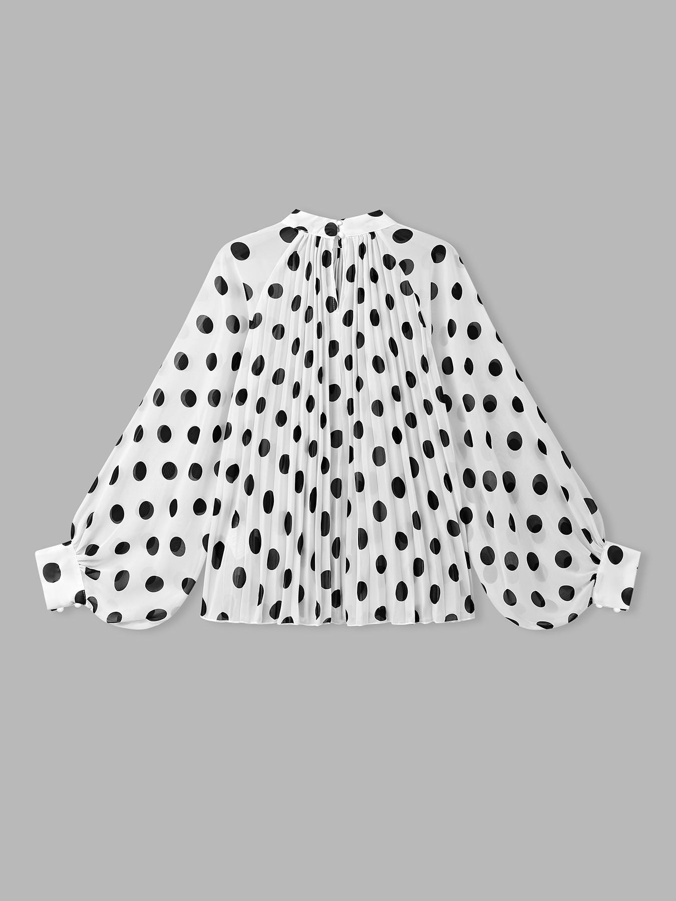 Women's Polka Dot Sheer Chiffon Blouse, Bow Tie Neck & Long-Sleeve Top, Loose Fit Elegant Feminine Shirt for Casual Daily, Party, Commute & Vacation Wear, Spring Summer Layering