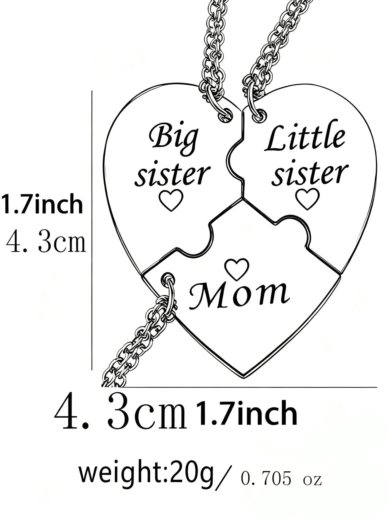 Set Of 3 Mother Sister Brother Heart Pendant Necklaces Stainless Steel Matching Family Love Jewelry Gifts