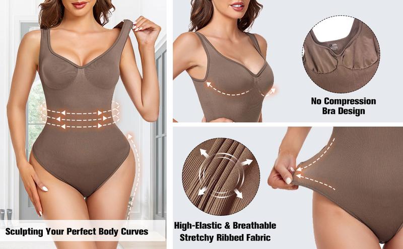 Womens Shapewear Bodysuits Tummy Control Medium Compression Soft Nylon Sleeveless Tank Tops Adjustable Spaghetti Straps All Seasons