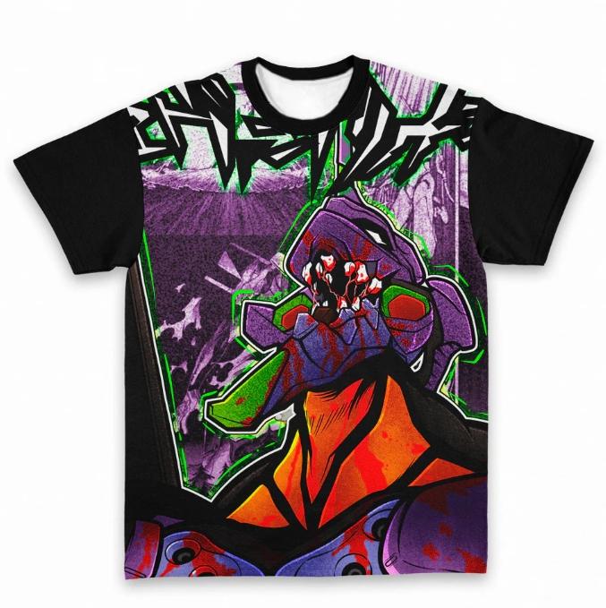 Neon Genesis Evangelion Anime T-shirt Men's 3D All Over Print Graphic Tee Casual Short Sleeve Tops Harajuku Streetwear EVA Rei Asuka Unit-01 Tshirt
