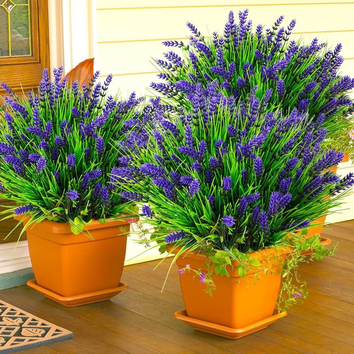 24 Bundles Artificial Lavender Flowers Outdoor UV Resistant Fake Lavender Plants, Faux Flower Decoration, Faux Plastic Greenery for Indoor Outdoor Home Porch Balcony Garden Decor