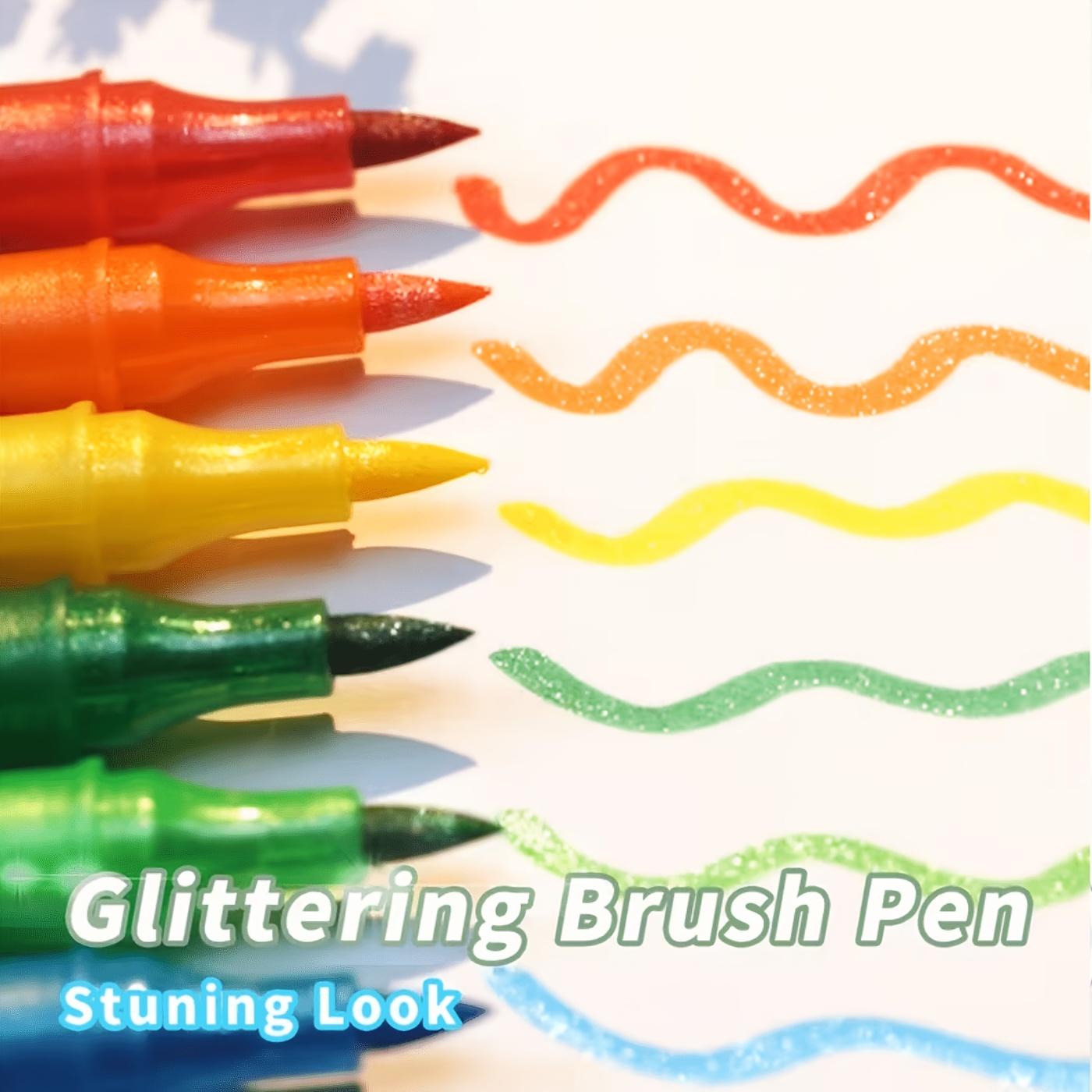 24-Color Double-Head Glitter Pen with Quick-Drying Adhesive Ink-Thin Nib, Random Color, Tip to Barrel, Suitable for Scrapbooking, Card Making, Diary, 24-Color Double-Head Painting Pen-Glitter Marker Set, Suitable for S, Artists And Supplies