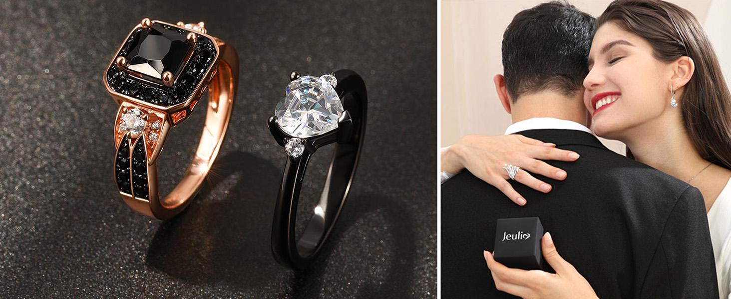 Jeulia Three Stone Heart Cut Sterling Silver Ring