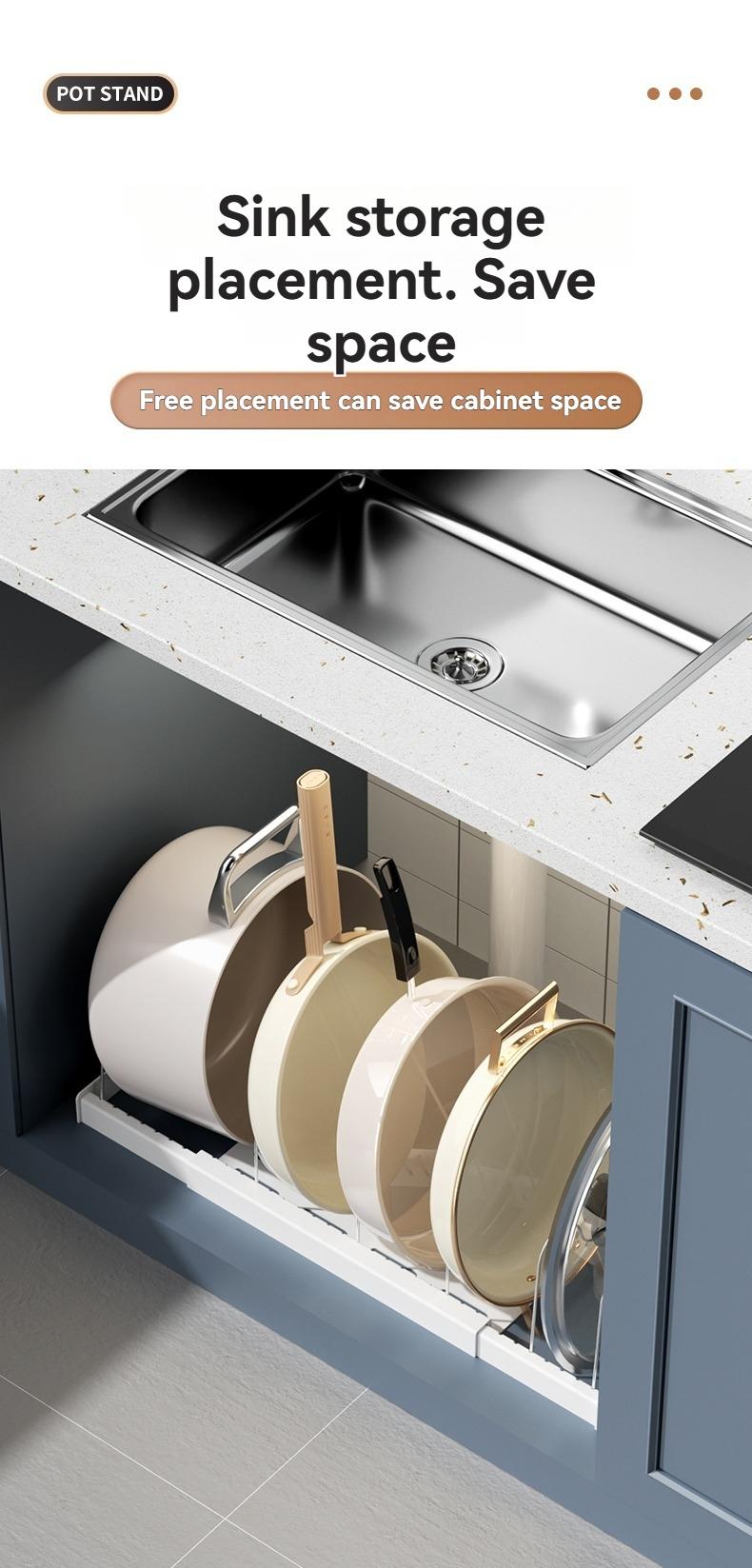 Kitchen Storage Rack Stainless Steel Pot Bowl Dish Organizer, Detachable Kitchen Shelf, Durable & Space-Saving Design