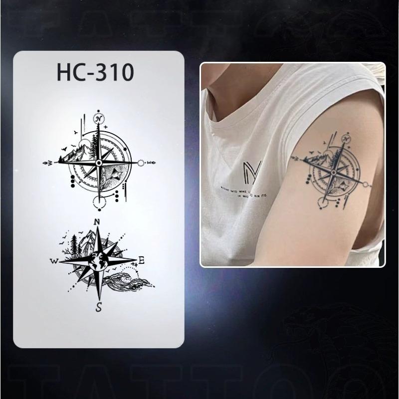 Men's European retro tattoo stickers, compass and mountain, Spartan warrior, bird compass, durable and waterproof, temporary tattoo stickers lasting one to two weeks