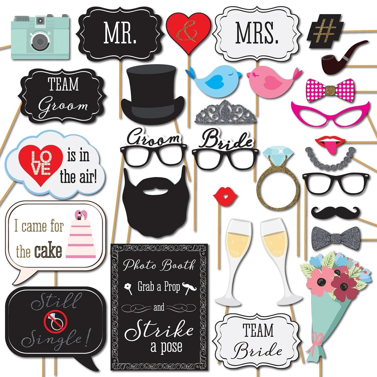 31pcs Wedding Photo Booth Props, Wedding Backdrop, Selfie Station Signs, Bachelorette Party, Halloween, Christmas Event & Party Supplies