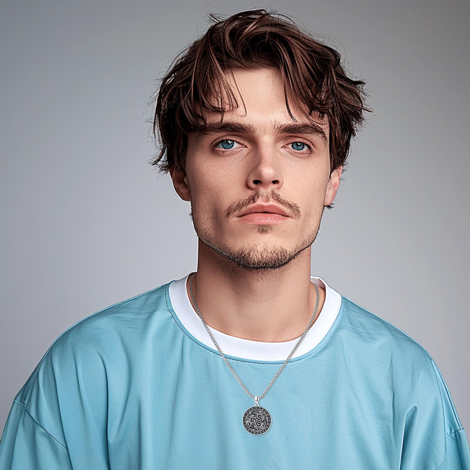 Thanches 925 Sterling Silver Triskelion Necklace Norse Protective Triple Amulet with Runic Circle Religious Symbolizing Strength Perfect Jewelry Gift for Men Women