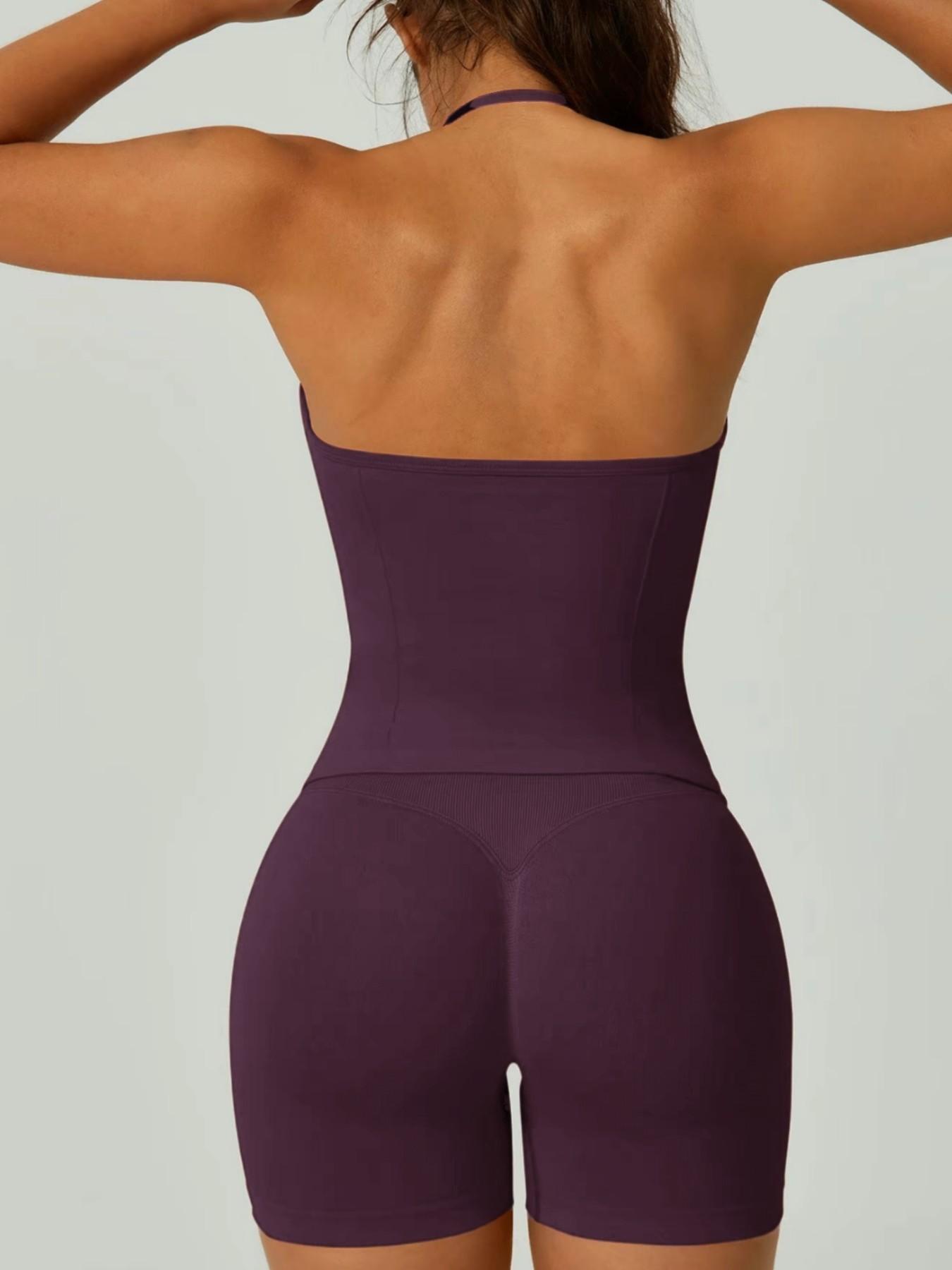 Bootie Lifting & Snatched Waist Yoga Set, Halter Ruched Top + High Waist Sculpting Shorts, Ideal for Gym, Yoga, Activewear, Gym Workout Set, High Stretch Sporty, Gym Clothes Workout