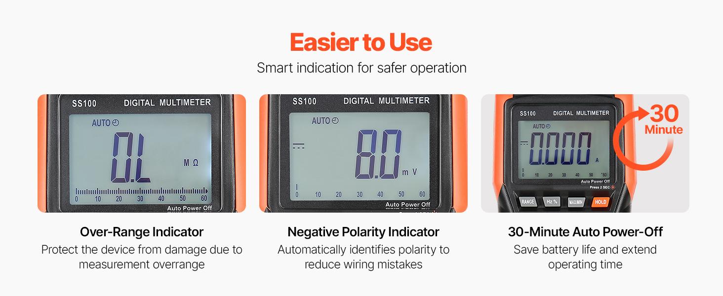 VEVOR Digital Multimeter, 6000-Count TRMS DC/AC Voltmeter Current Tester, Auto-Ranging Multimeter for Current Voltage Resistance Capacitance Temperature Diodes Continuity Low Impedance Measurment