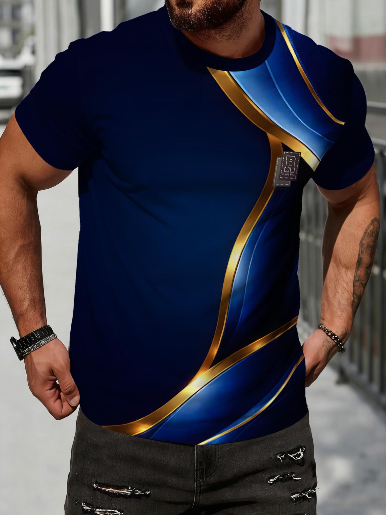 Unisex Casual Short Sleeve T-Shirt, Gradient Blue Luxury Style, Summer Streetwear, Breathable Ice Silk Material, Ideal for Daily Wear & Sports