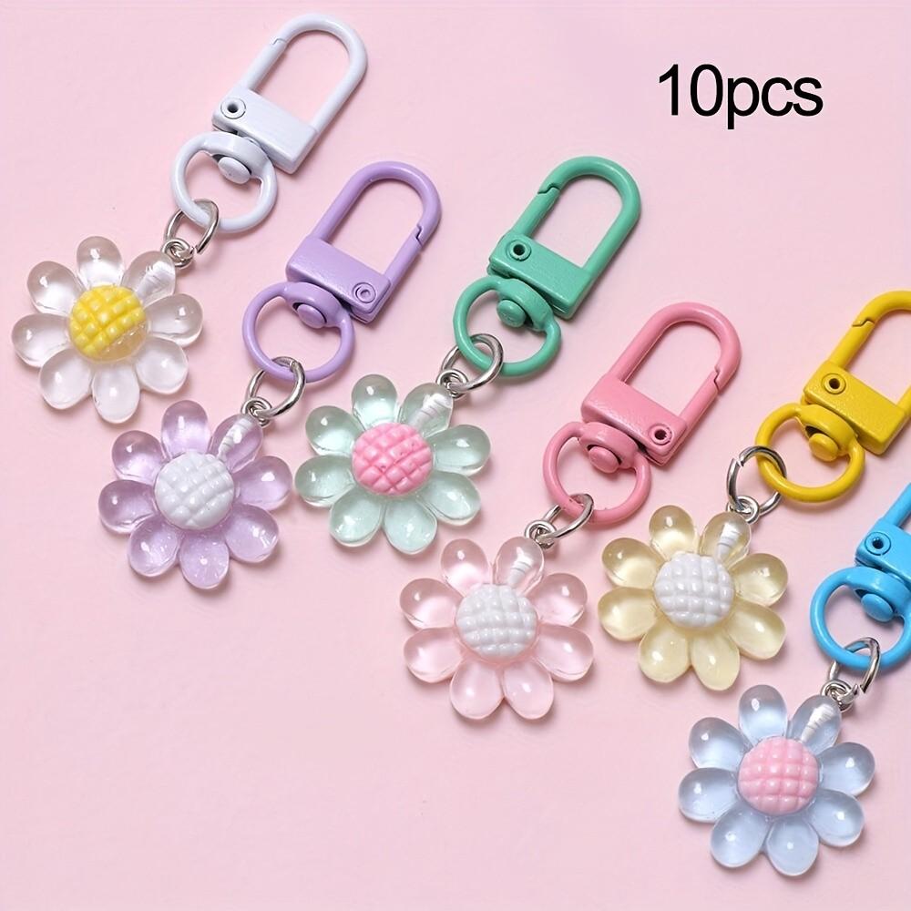 10-Pack Floral Resin Keychains, Elegant Flower Design, Durable Resin Material, Perfect for Gifts & Daily Use, Stylish Accessory