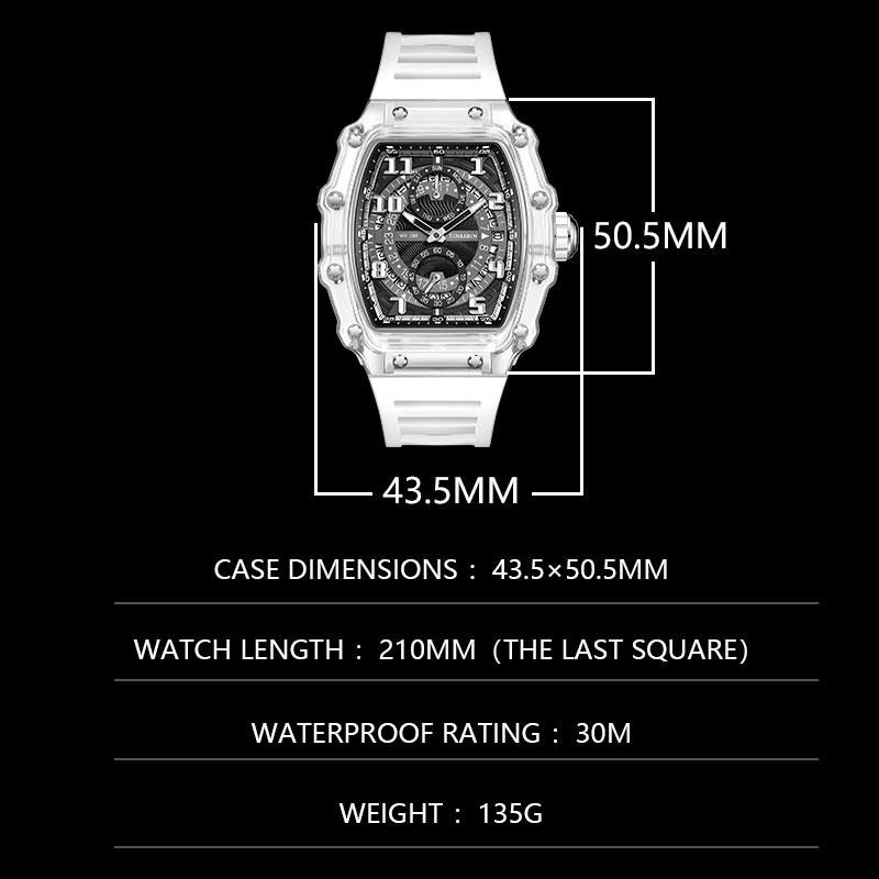 Men's Luxury Barrel-shaped Transparent Waterproof Quartz Watch for Outdoor, Back to School, Parties, Daily,Ideal Birthday,Design Watch,Men's Business Fashion Watch