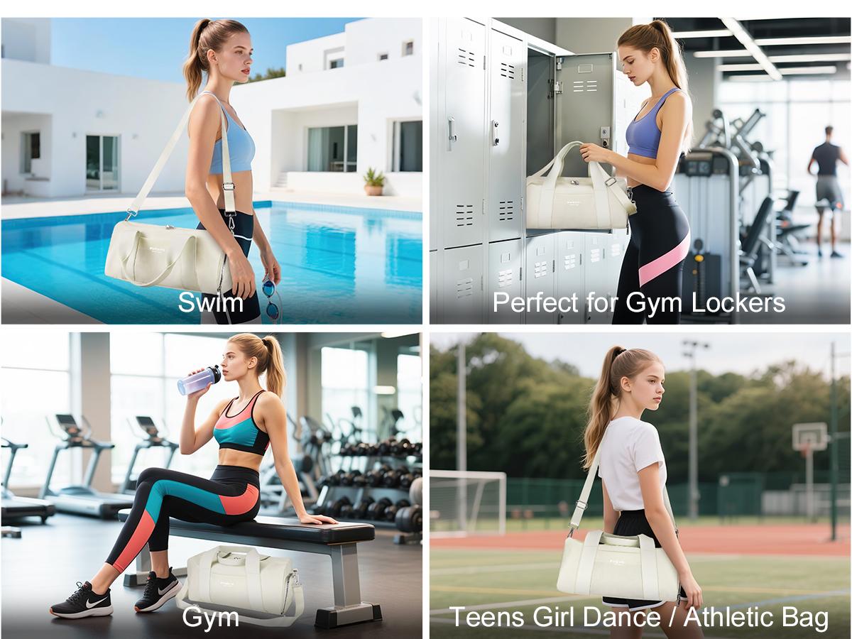 Small Gym Bag for Girls Kids,Sport Duffle Bag for Women Fitness Workout, Travel, Dance, Ballet, Swim with Shoes Compartment & Waterproof Pocket,Easy Carrying Pu Leather Handle (16"-Small)