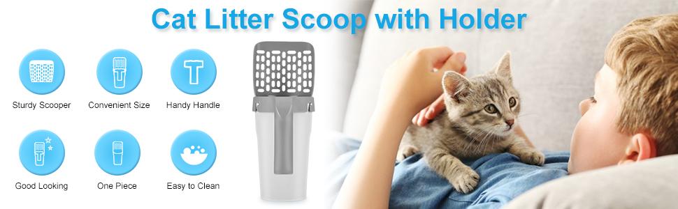 【Deals For You】Cat Litter Scooper with Holder, Cat Litter Shovel with Refill 45 Bags(3 Boxes of 15 Bags), Large Capacity Cat Scooper Portable Shovel