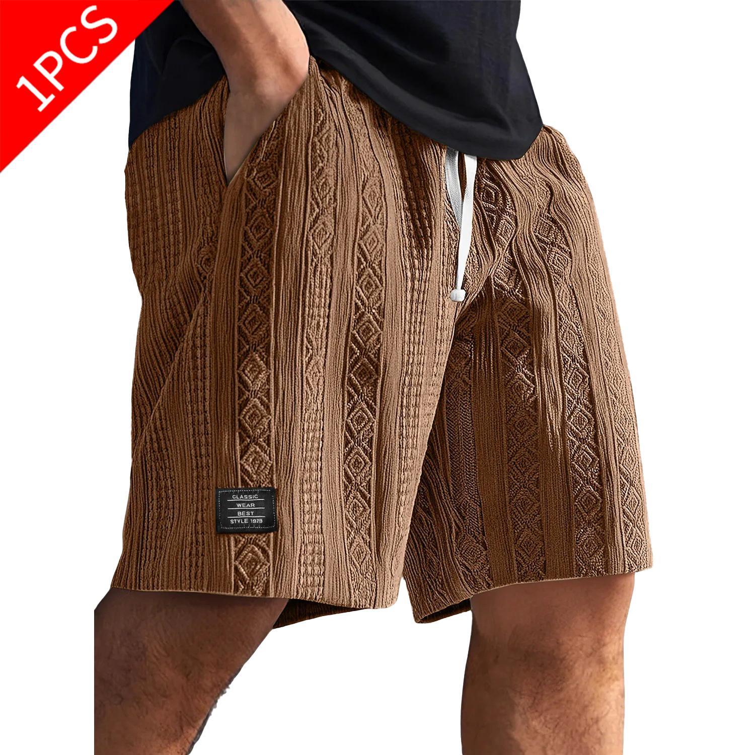 Men's Cotton Knit Jacquard Textured Activewear Shorts - Athletic-Cut, Above-Knee Length, Breathable Drawstring Male Shorts for Gym, Cycling (Clearance Bottoms), Active Wear