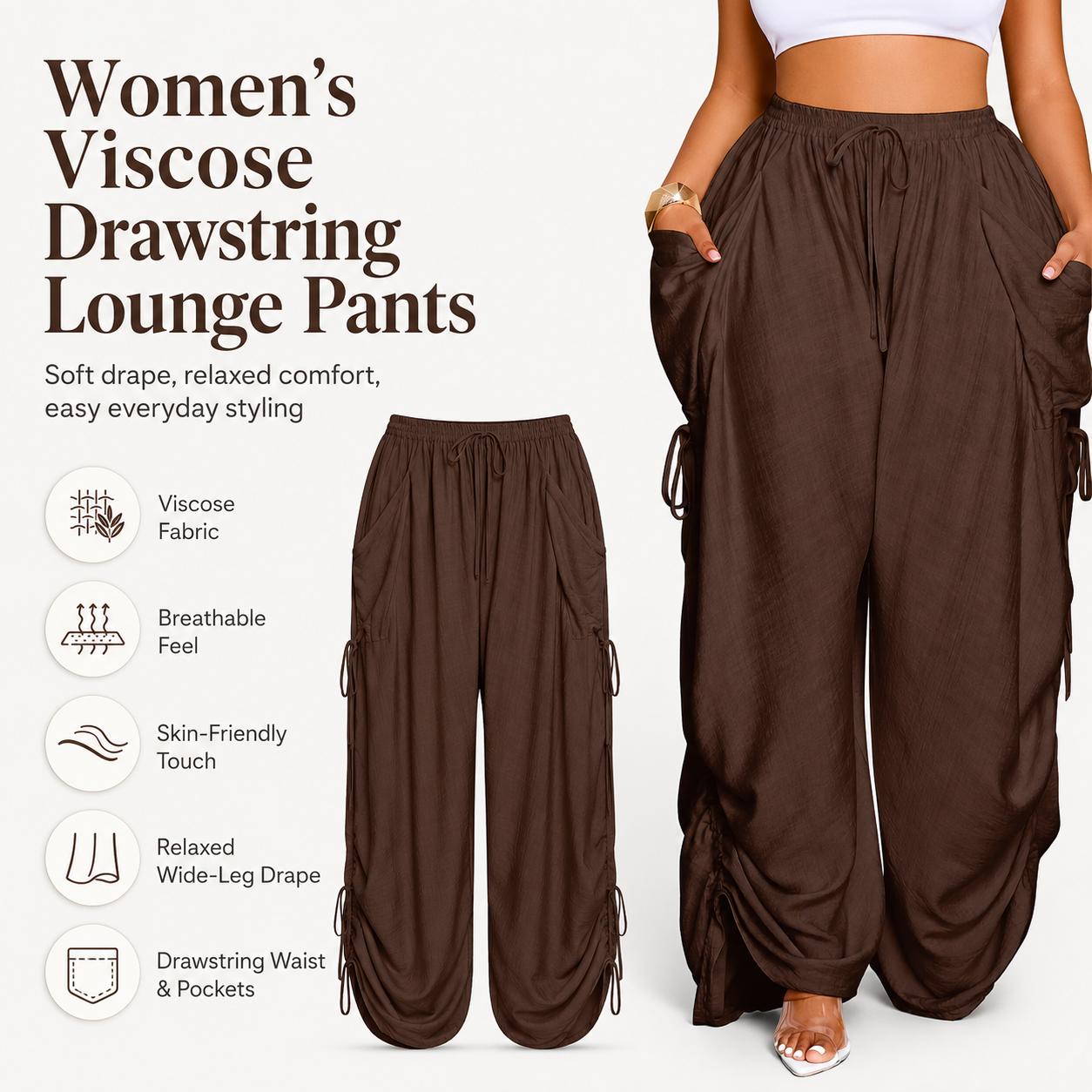 Women's Casual Loose-Fit Wide Leg Pants, All-Season Woven Fabric, Long Plain Design, Daily Commute & Vacation Wear