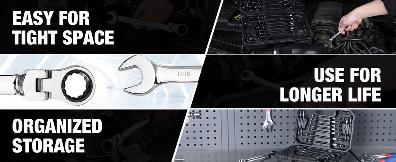 #JumpstartSale WORKPRO 22-Count Ratcheting Wrench Set, Flex-Head Ratchet Combination Wrench Sets with Organizer Box, 72 Teeth, Metric 6-18mm & SAE 1/4-3/4"