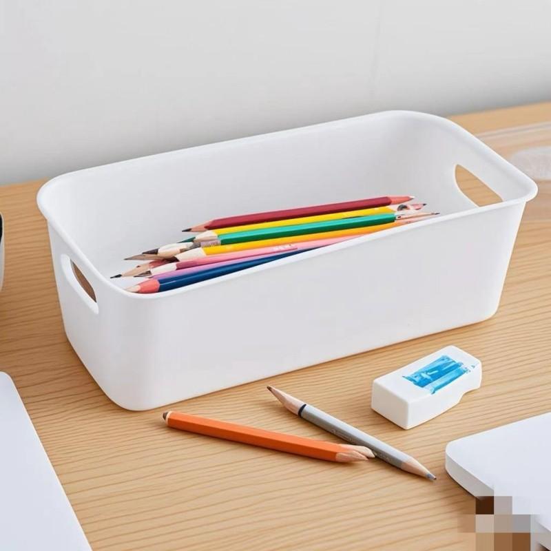 Rectangular Storage Box Drawer Organizer, Living Room Snacks Stationery Cosmetics Holder, Stackable Plastic Container, Kids School Supplies Basket