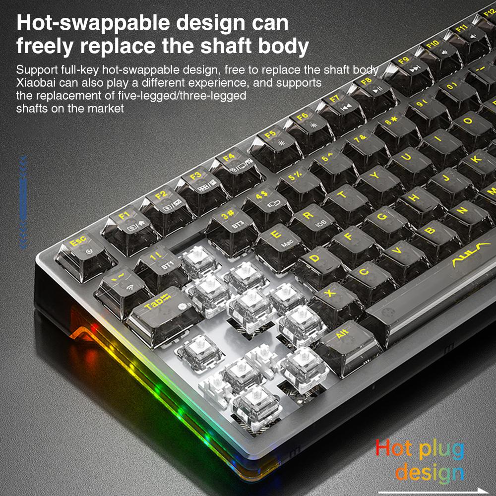 AULA F98 wireless mechanical  keyboard with transparent keycaps, 99-key Mechanical Switch Tri-mode Connection, RGB Rainbow Backlit, Suitable for Gaming and 0ffice, Gasket Gaming Keyboards Creamy Keyboard  Computer Accessory FallFreshness