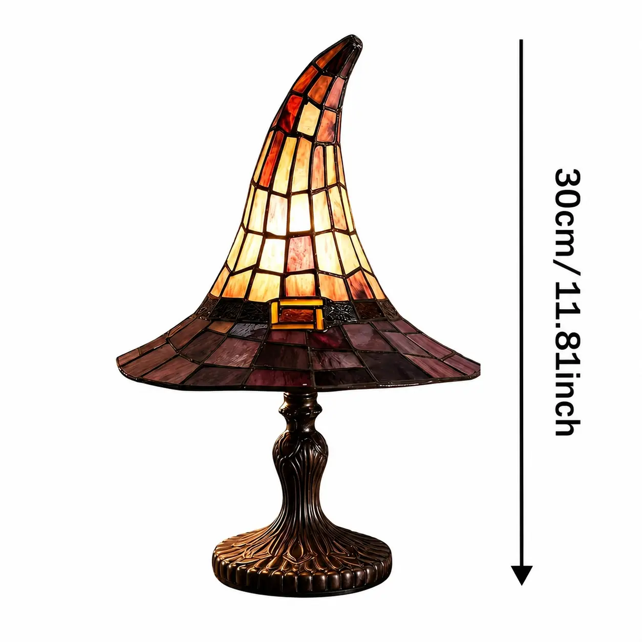 Handmade Colored Glass Witch Hat Lamp Ornament - Usb-Powered Gothic Witch Hat Lamp, Vintage Resin Decorative Light with Purple Amber Mosaic, Suitable for Halloween And Year Round Bedroom, Bookshelf, And Home Decoration
