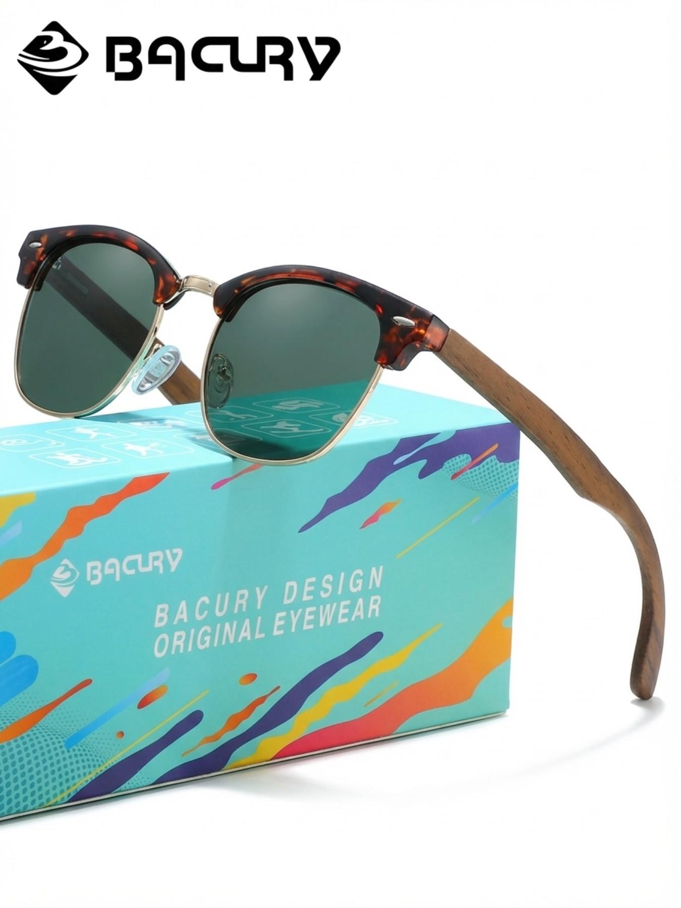 BACURY Retro Sunglasses, Polarizing Film, Men'S And Women'S Oval Half Frame, Fashionable Accessories, Daily Uv Protection, Glare Reduction, Wind And Dust Prevention, Glare Reduction