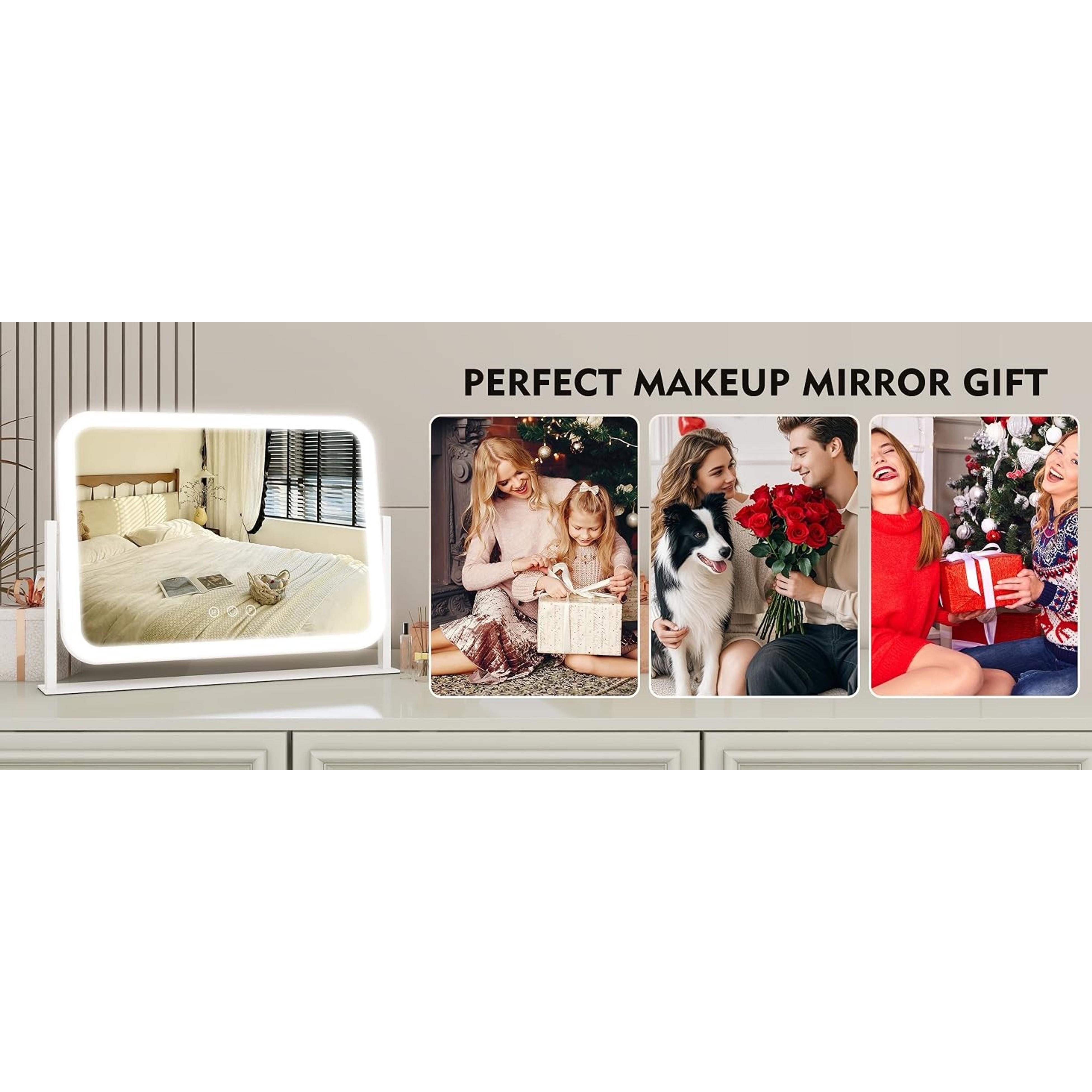 Elegant Lighted Vanity Mirror (White) - 17"x13" Indoor Furniture, 10X Magnification, 3 Color Lighting Modes, Smart Touch Control, 360° Rotation, Home & Bedroom Decor, Gift for Women