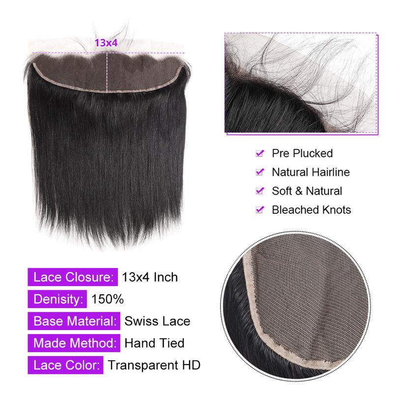 13x4 Ear To Ear Lace Frontal With Bundles Straight Bundles With Frontal Raw Human Hair Bundles With Frontal Closure