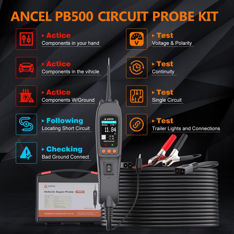 Ancel PB500 Automotive Circuit Tester with 20ft Cable 7 Test Modes DC AC Voltage Frequency Duty Cycle & Diode Resistance Tool for 12-24V Batteries