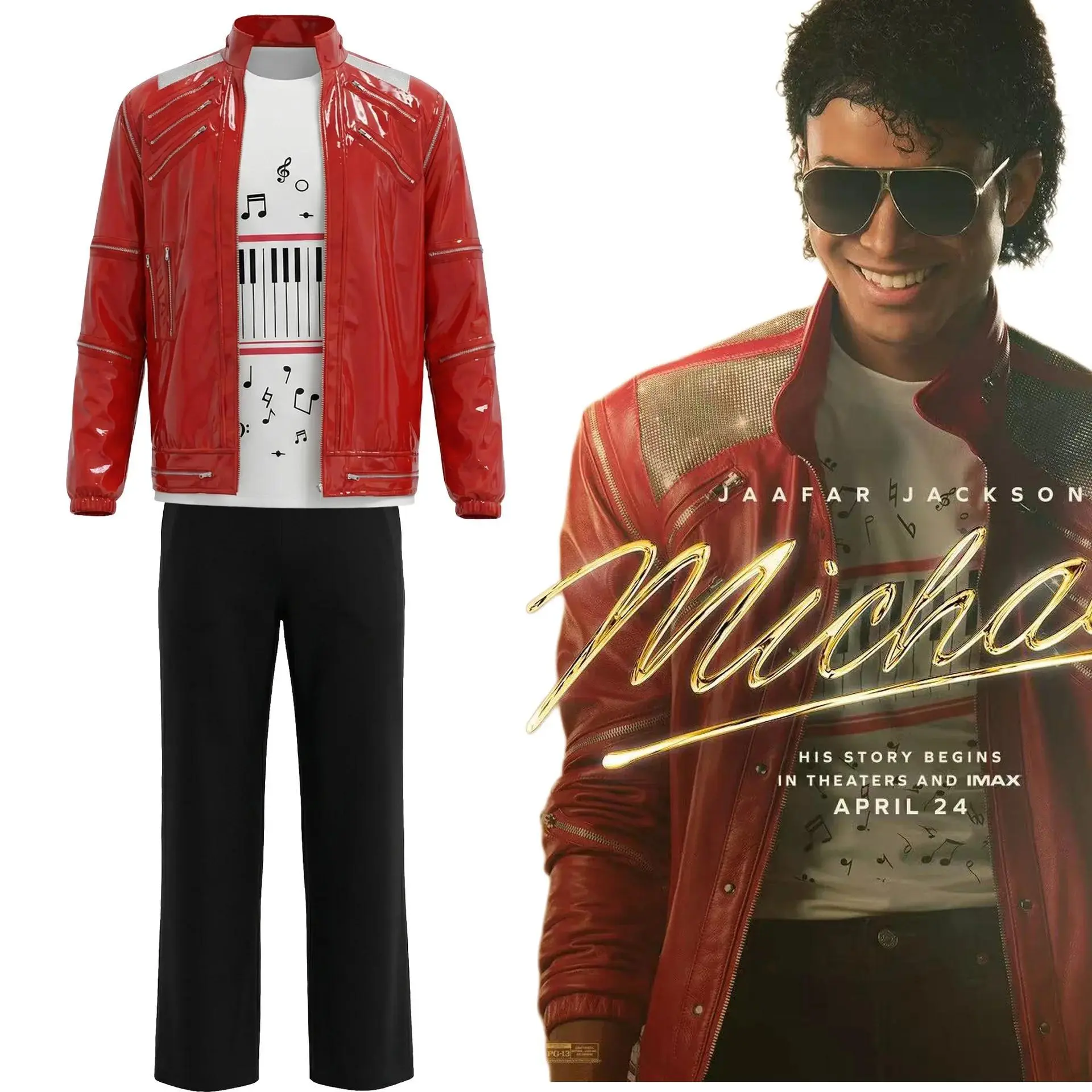 Punk Red Zipper Michael Casual Costumes America Fashion Style Jacket Outwear Imitation CUSTOM Classic Beat It MV Red Zipper Leat
