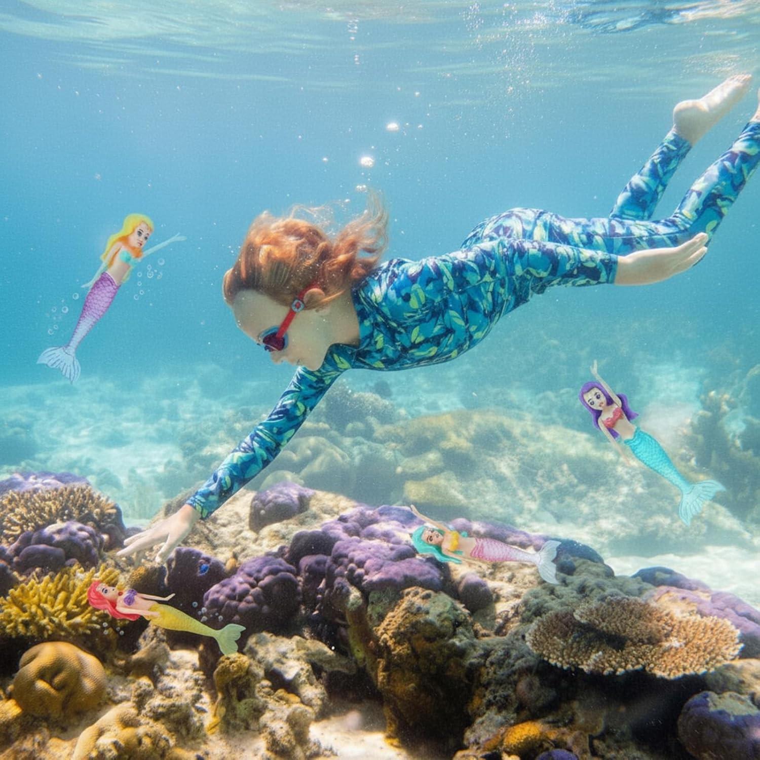 4 Pieces Mermaid Dive Bath Toys Colorful Mermaid Pool Swimming Pool Games for Boys Girls Teens Adults(Classic Style)