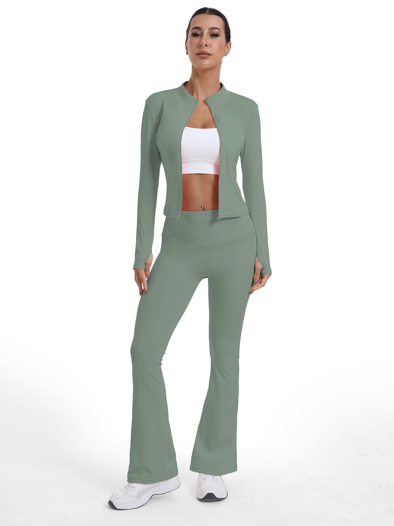 New Women's Two-Piece Set, Fashion Simple Solid Color Long Sleeve, High Elasticity Yoga Pants, Suitable for Daily Wear, Running, Cycling, Sports Activewear Set