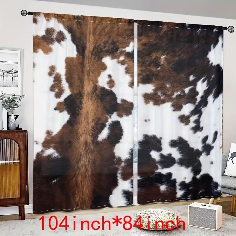 Country Farmhouse Curtains Set, Home Decoration Curtain, & Cowhide Print Design, Half-Transparent Privacy Protection for Bedroom/living Room Decor, Curtain Replacement
