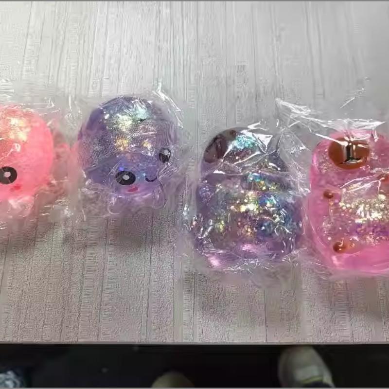 Anxiety Squishies, Fidget Cube Stress Relief, Glitter Octopus Squishy, Slow Rising Squishy Octopus Squeeze Sensory Toys Stress Ball for Adults Kids Relaxation, Cute Small Relief Toys Soft Rebounding StressBalls Party Favors for Birthday Holiday